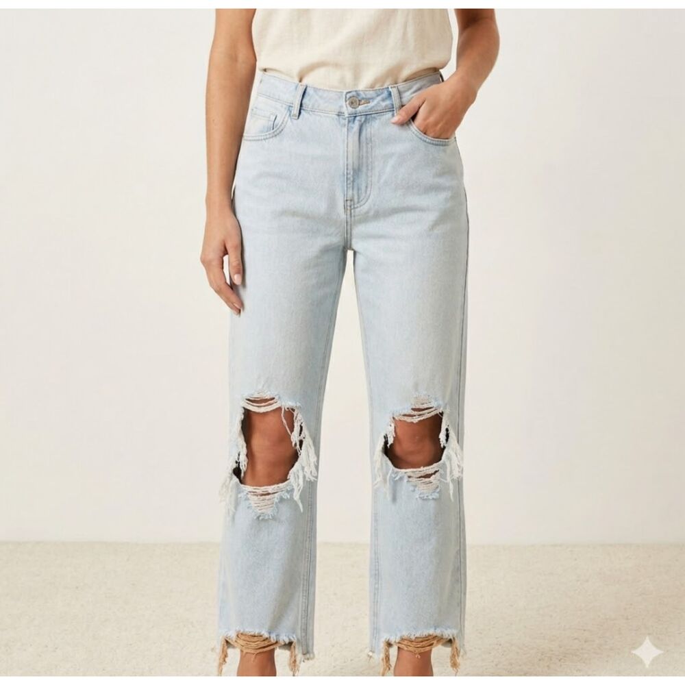 Free People We The Free Maggie Jeans Womens 28 Distressed Straight Button Fly